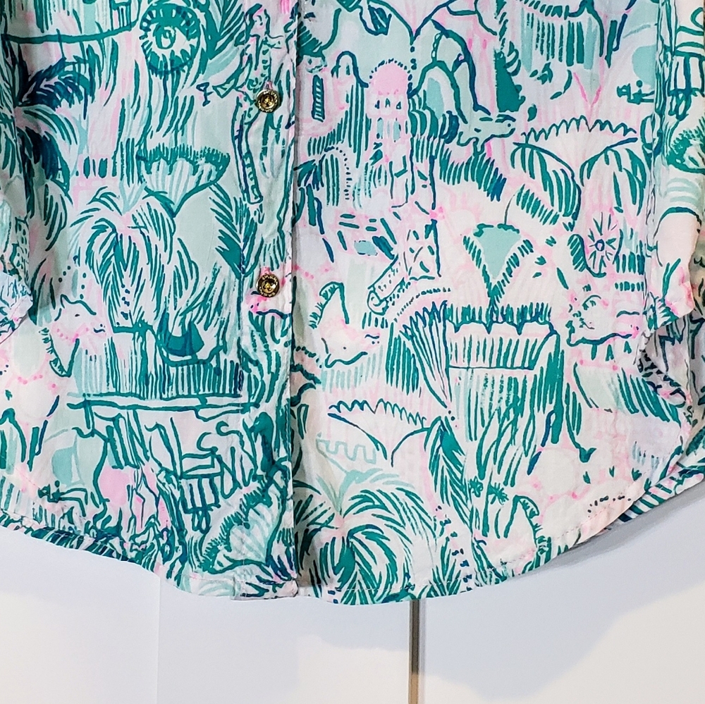 Lily Pulitzer Seaview Button Up Bright Agate Green Colorful Camelflage M… - Picture 9 of 14